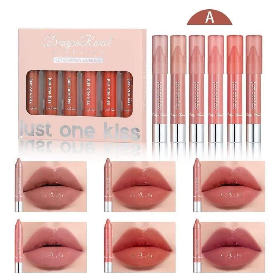 Dragon Ranee Just One Kiss Lipstick Lip Crayon 6 Pcs Set Set A