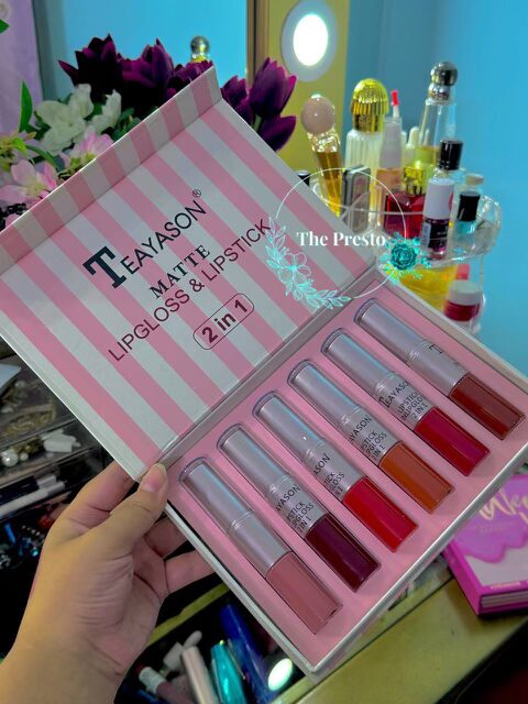 TEAYASON - 2 in 1 Matte Lipgloss & Lipstick Set Tray - 6 Pcs per Set